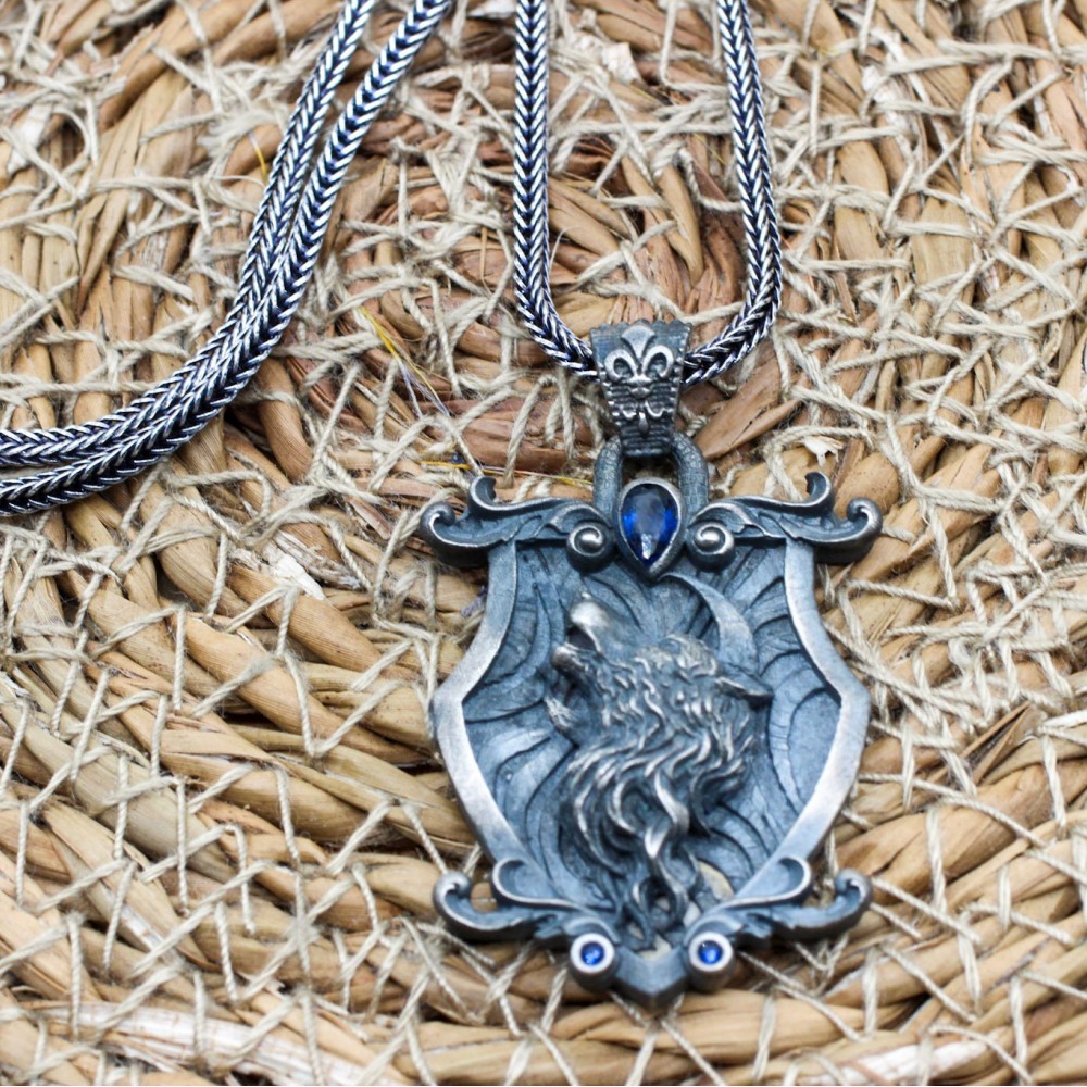 Sapphire Mens Necklace, Mens Pendant, Wolf Pendant, Turkish Handmade Wolf Necklace, Mens Jewelry, Gift for Him, 925 Sterling Silver, Pendant Sapphire Mens Necklace, Mens Pendant, Wolf Pendant, Turkish Handmade Wolf Necklace, Mens Jewelry, Gift for Him, 925 Sterling Silver, Pendant