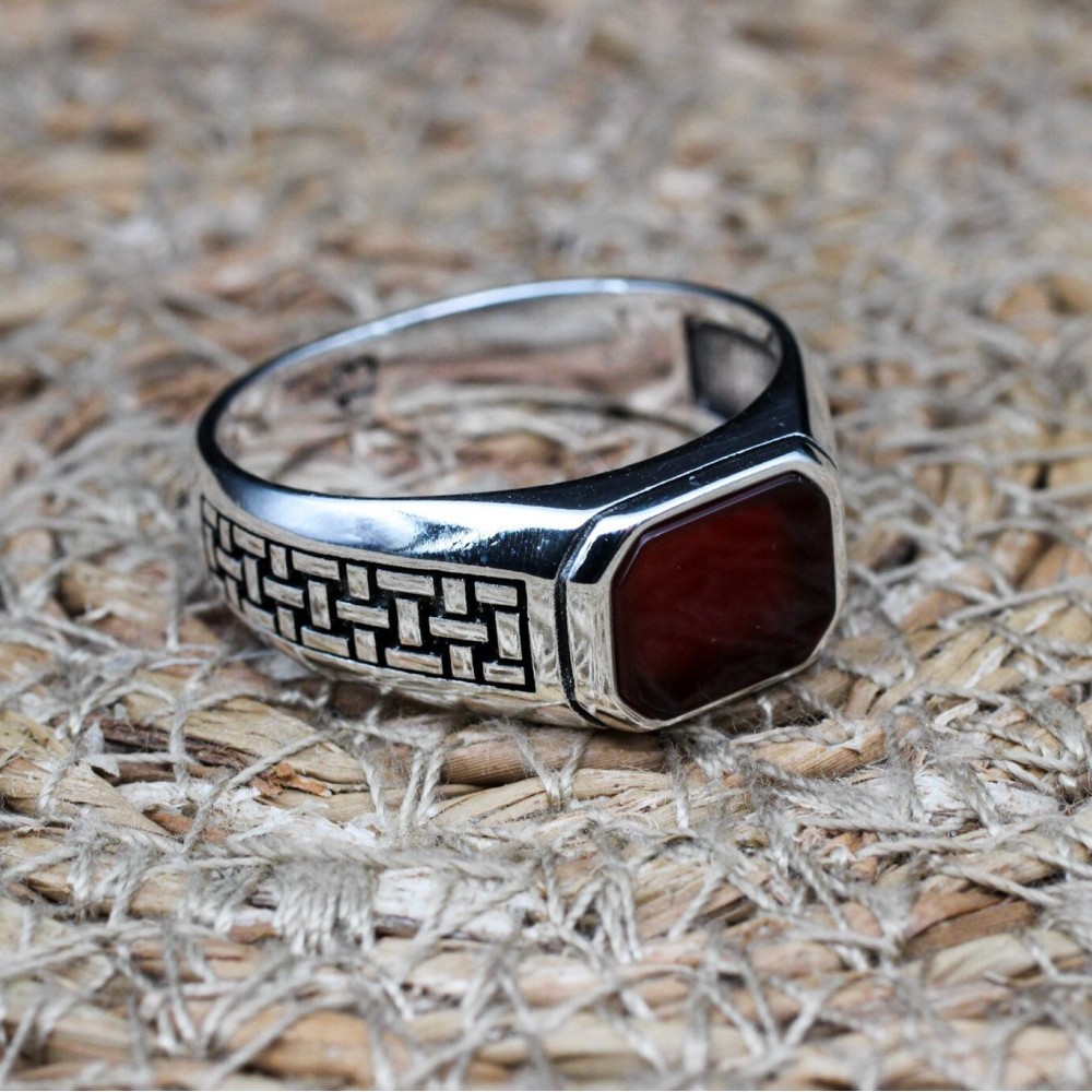 Turkish Handmade Silver Mens Ring, Men's Agate Ring, Handmade Ring, Ottoman Men Ring, Men's Jewelry, Gift for Him, 925k Sterling Silver Ring