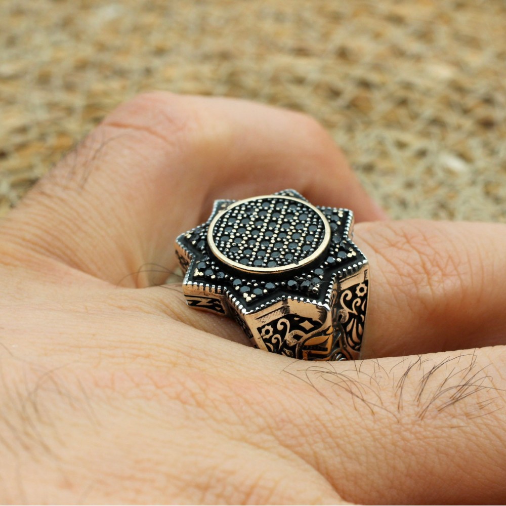 Turkish Handmade Silver Men's Ring, Men's Handmade Ring, Yemeni Men's Ring, Onyx Ring, Ottoman Ring, Gift for Him, 925k Sterling Silver,
