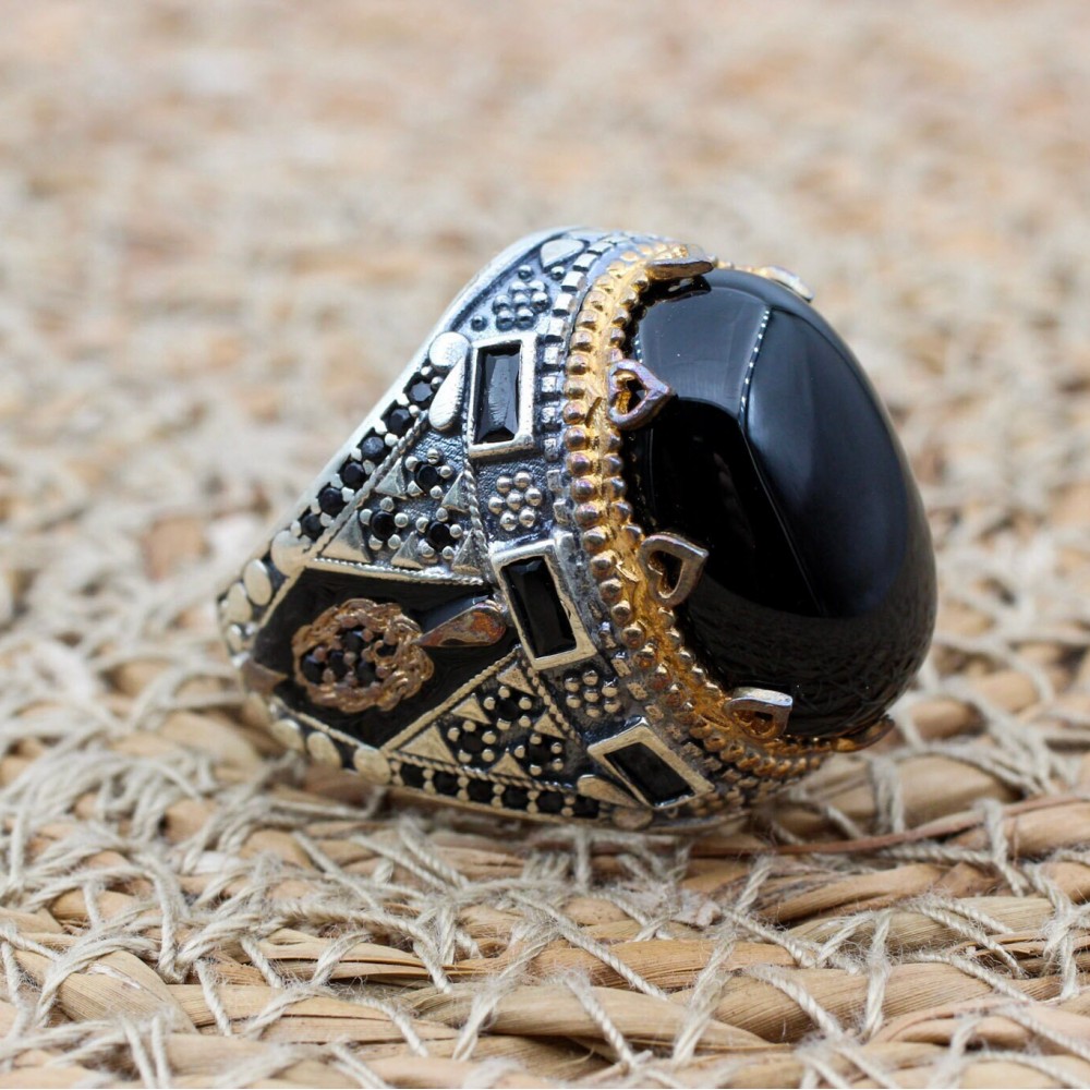 Handmade Silver Men's Ring, Onyx Men's Ring, Turkish Handmade Men's Ring, Men's Ring, Ottoman Mens Ring, Gift for Him, 925 Sterling Silver