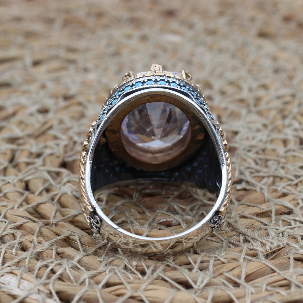 Mens Handmade Ring, Turkish Handmade Silver Men Ring, Ottoman Men Ring, Zircon Ring, Men's Jewelry, Gift for Him, 925k Sterling Silver Ring