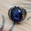 Sapphire Men Ring, Turkish Handmade Silver Men Ring, Mens Handmade Ring, Ottoman Ring, Men Jewelry, Gift for Him, 925k Sterling Silver Ring