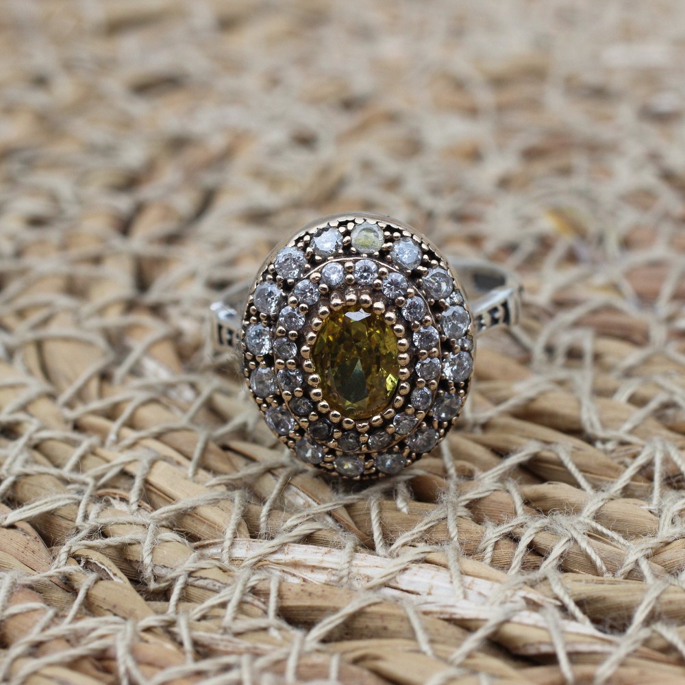 Citrine Ladies Ring, Turkish Handmade Ring, Silver Ladies Ring, Handmade Women Ring, Ottoman Women's Ring, Ladies Ring, 925 Sterling Silver