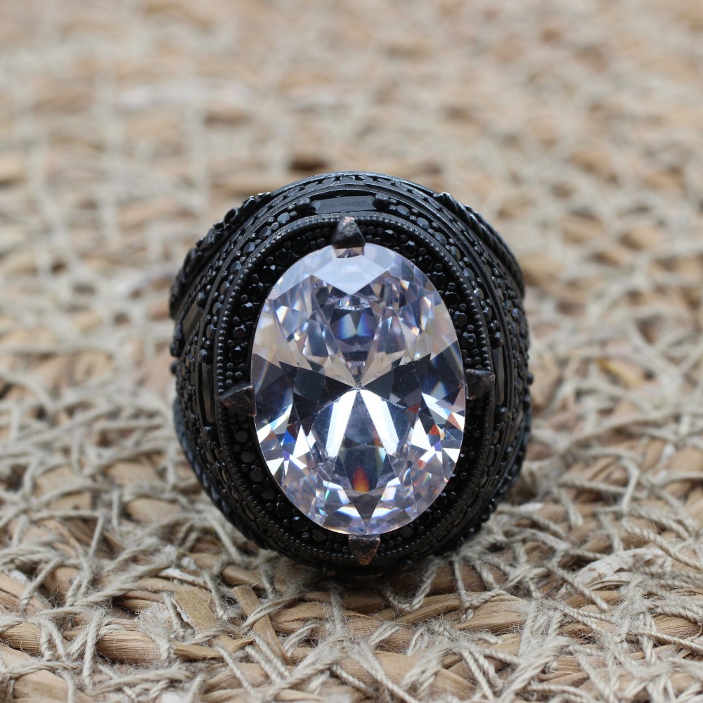 Mens Handmade Ring, Turkish Handmade Silver Men Ring, Ottoman Men Ring, Zircon Ring, Men's Jewelry, Gift for Him, 925k Sterling Silver Ring