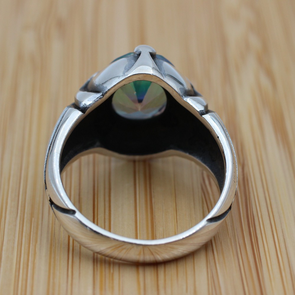 Mystic Topaz Ring, Handmade Ring, Turkish Handmade Silver Men Ring, Mystic Topaz Ring, Men's Jewelry, Gift for Him, 925k Sterling Silver