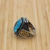 Mens Handmade Ring, Turkish Handmade Silver Men Ring, Ottoman Ring, Aquamarine Ring, Men's Jewelry, Gift for Him, 925k Sterling Silver Ring