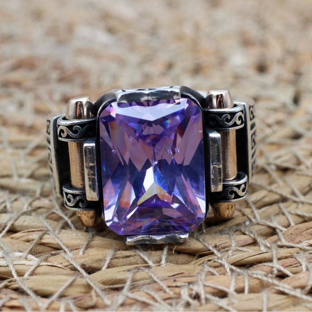 Men's Handmade Ring, Turkish Handmade Silver Men's Ring, Ottoman Ring, Amethyst Ring, Men's Jewelry, Amethyst, 925k Sterling Silver Ring