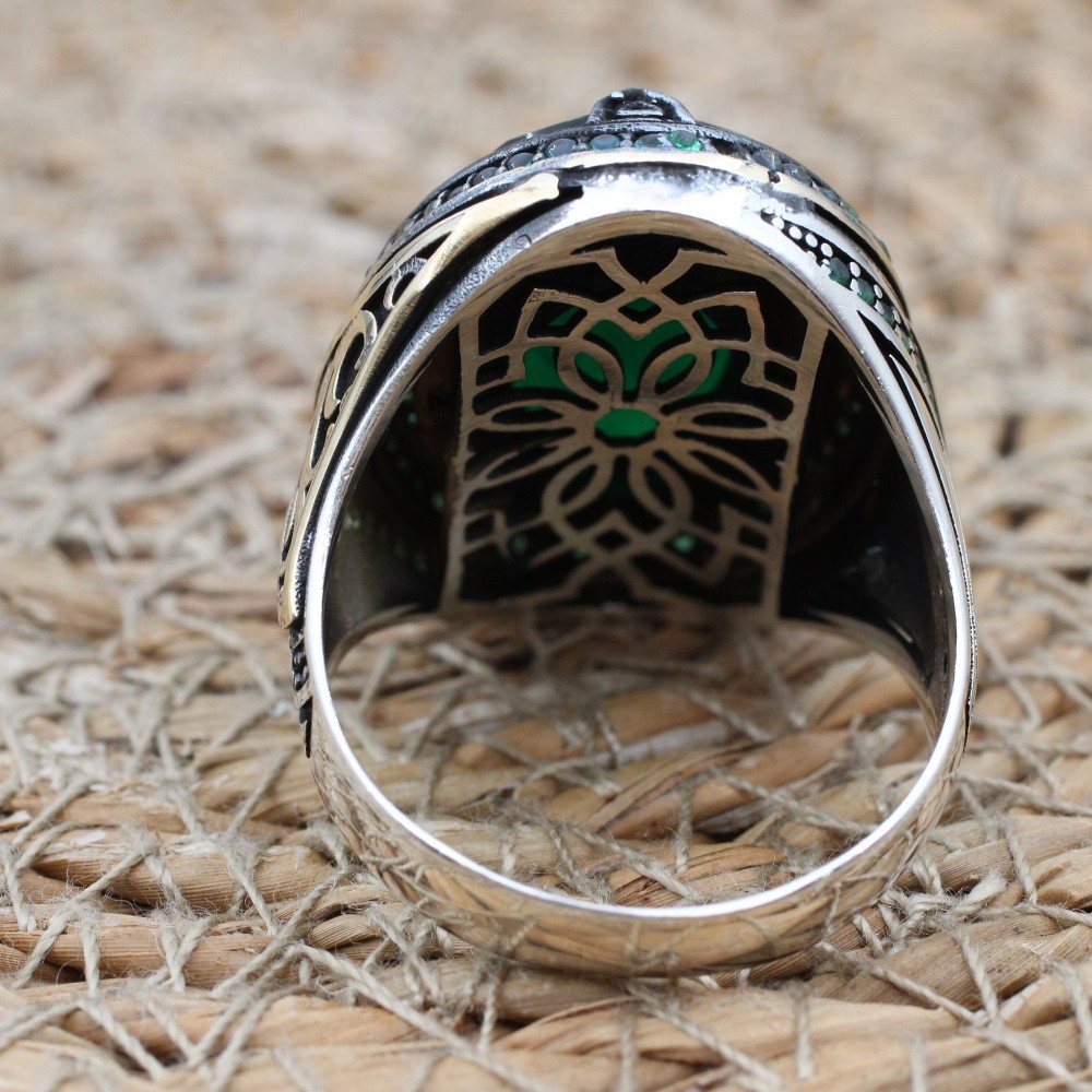 Emerald Men's Ring, Ottoman Men's Ring, Handmade Men's Ring, Turkish Handmade Men's Ring, Men's Jewelry, Gift for Him, 925 Sterling Silver