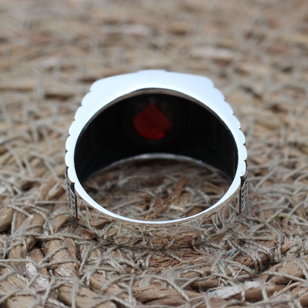 Ruby Men's Ring, Ottoman Men's Ring, Handmade Men's Ring, Turkish Handmade Men's Ring, Men's Jewelry, Gift for Him, 925 Sterling Silver