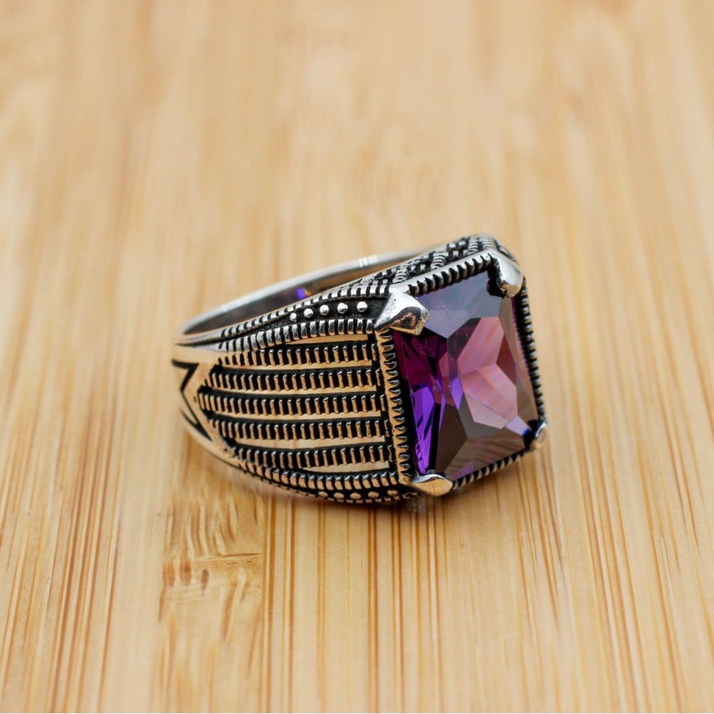 Men's Handmade Ring, Turkish Handmade Silver Men's Ring, Ottoman Ring, Amethyst Ring, Men's Jewelry, Amethyst, 925k Sterling Silver Ring