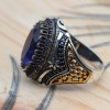 Sapphire Men Ring, Turkish Handmade Silver Men Ring, Mens Handmade Ring, Ottoman Ring, Men Jewelry, Gift for Him, 925k Sterling Silver Ring