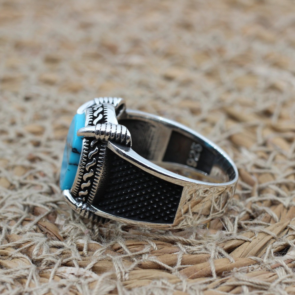 Men's Handmade Ring, Yemeni Ring, Turquoise Ring, Turkish Handmade Silver Men's Ring, Ottoman Men's Ring, Gift for Him, 925k Sterling Silver