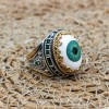Evil Eye Men's Ring, Emerald Ring, Handmade Ring, Turkish Handmade Silver Men's Ring, Men's Jewelry, Gift for Him, 925k Sterling Silver Ring