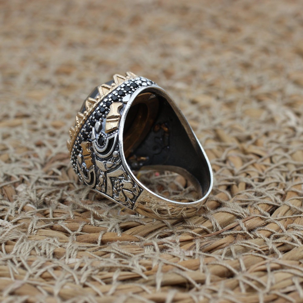 Handmade Silver Men's Ring, Onyx Men's Ring, Turkish Handmade Men's Ring, Men's Ring, Ottoman Mens Ring, Gift for Him, 925 Sterling Silver Handmade Silver Men's Ring, Onyx Men's Ring, Turkish Handmade Men's Ring, Men's Ring, Ottoman Mens Ring, Gift for Him, 925 Sterling Silver