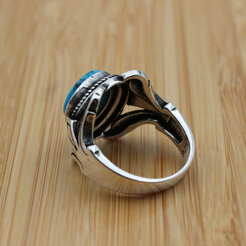 Turquoise Men's Ring, Handmade Ring, Turkish Handmade Silver Men Ring, Ottoman Ring, Men's Jewelry, Gift for Him, 925k Sterling Silver Ring