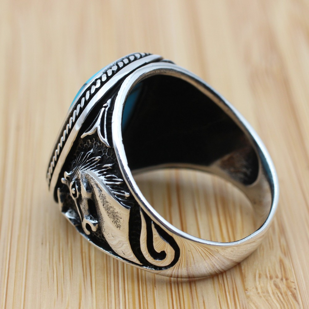 Turquoise Men's Ring, Handmade Ring, Turkish Handmade Silver Men Ring, Ottoman Ring, Men's Jewelry, Gift for Him, 925k Sterling Silver Ring