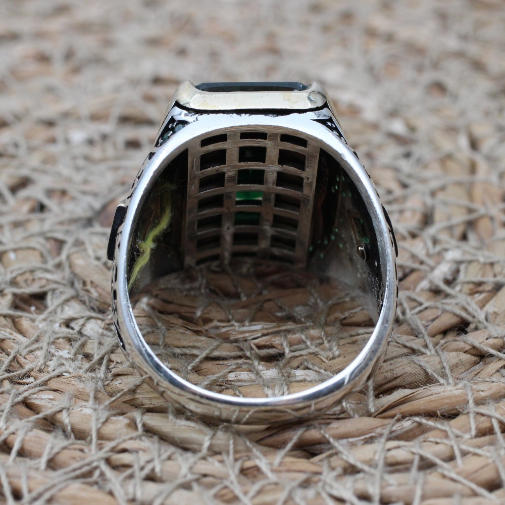 Emerald Men's Ring, Ottoman Men's Ring, Handmade Men's Ring, Turkish Handmade Men's Ring, Men's Jewelry, Gift for Him, 925 Sterling Silver