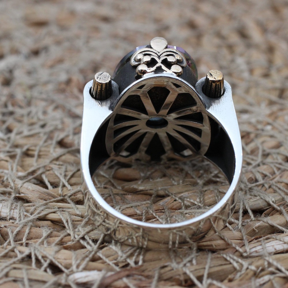 Mystic Topaz Ring, Handmade Ring, Turkish Handmade Silver Men Ring, Mystic Topaz Ring, Men's Jewelry, Gift for Him, 925k Sterling Silver