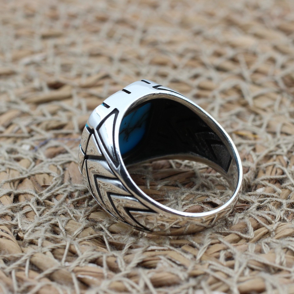 Turquoise Men's Ring, Handmade Ring, Turkish Handmade Silver Men Ring, Ottoman Ring, Men's Jewelry, Gift for Him, 925k Sterling Silver Ring Turquoise Men's Ring, Handmade Ring, Turkish Handmade Silver Men Ring, Ottoman Ring, Men's Jewelry, Gift for Him, 925k Sterling Silver Ring
