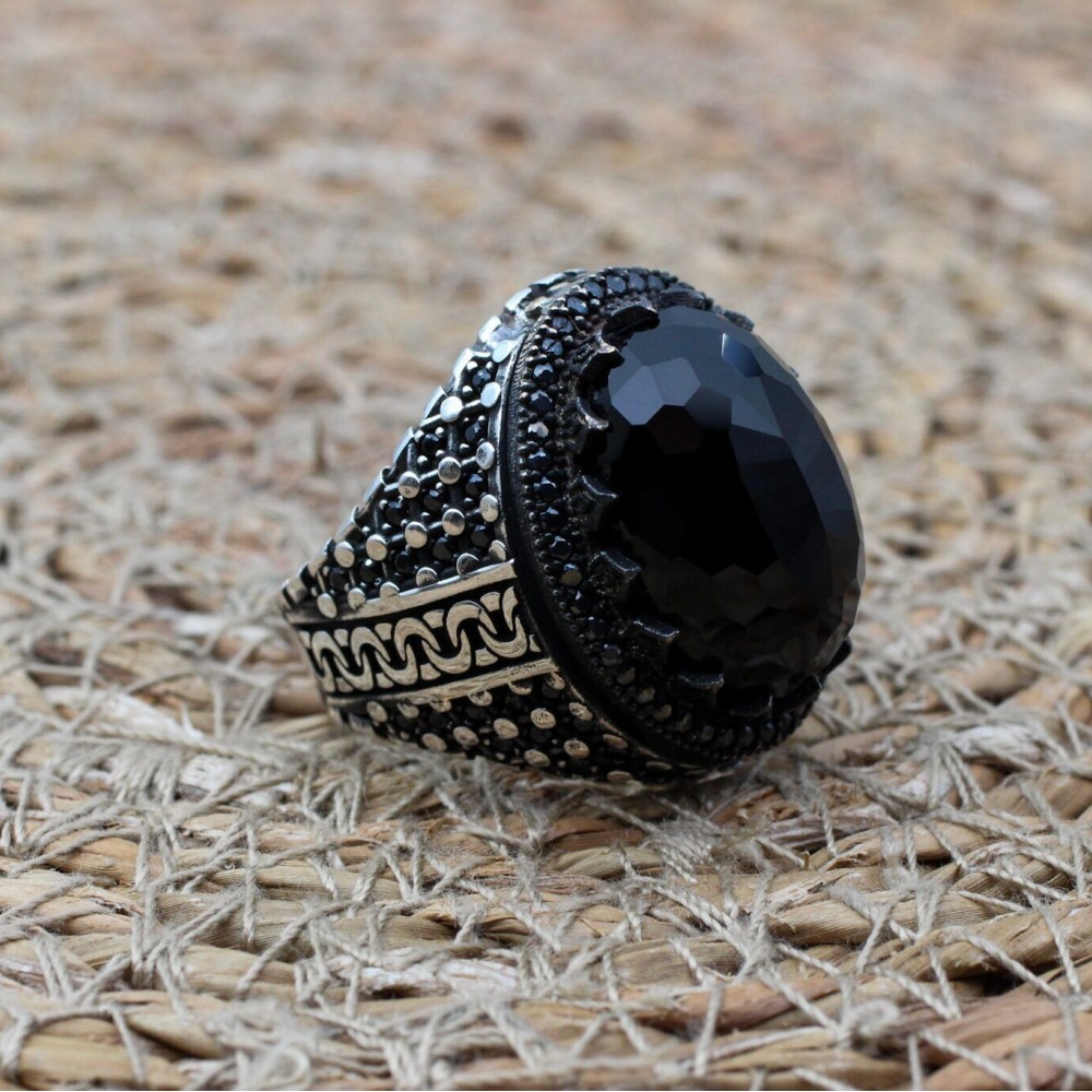 Handmade Silver Men's Ring, Onyx Men's Ring, Turkish Handmade Men's Ring, Men's Ring, Ottoman Mens Ring, Gift for Him, 925k Sterling Silver,