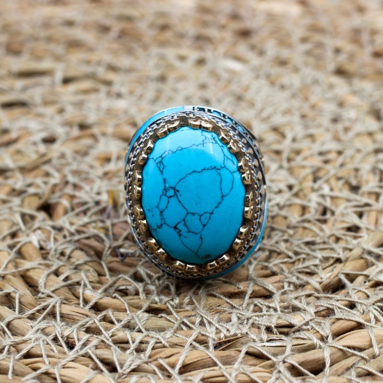 Turquoise Men's Ring, Handmade Ring, Turkish Handmade Silver Men Ring, Ottoman Ring, Men's Jewelry, Gift for Him, 925k Sterling Silver Ring