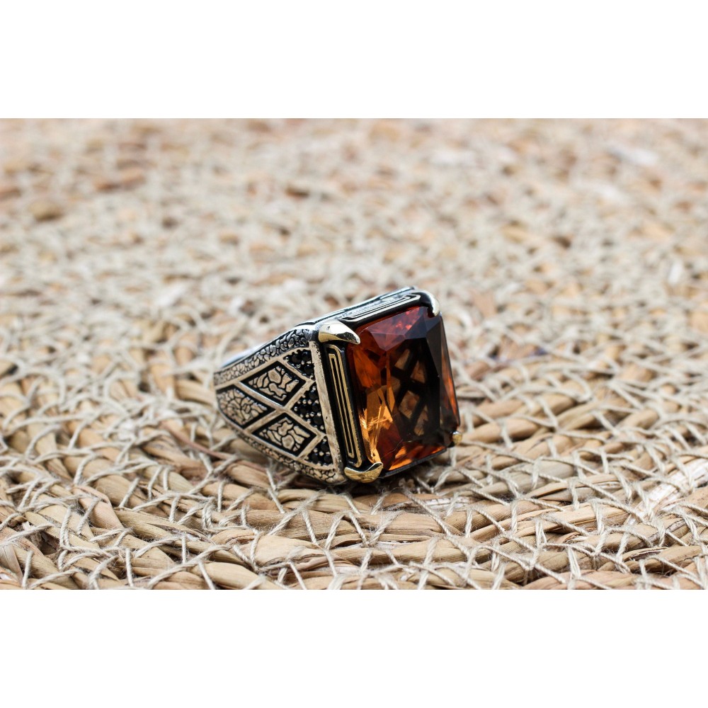 Alexandrite Men's Ring, Ottoman Men's Ring, Handmade Men's Ring, Turkish Handmade Mens Ring, Mens Jewelry, Gift for Him, 925 Sterling Silver
