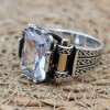 Mens Handmade Ring, Turkish Handmade Silver Men Ring, Ottoman Men Ring, Zircon Ring, Men's Jewelry, Gift for Him, 925k Sterling Silver Ring