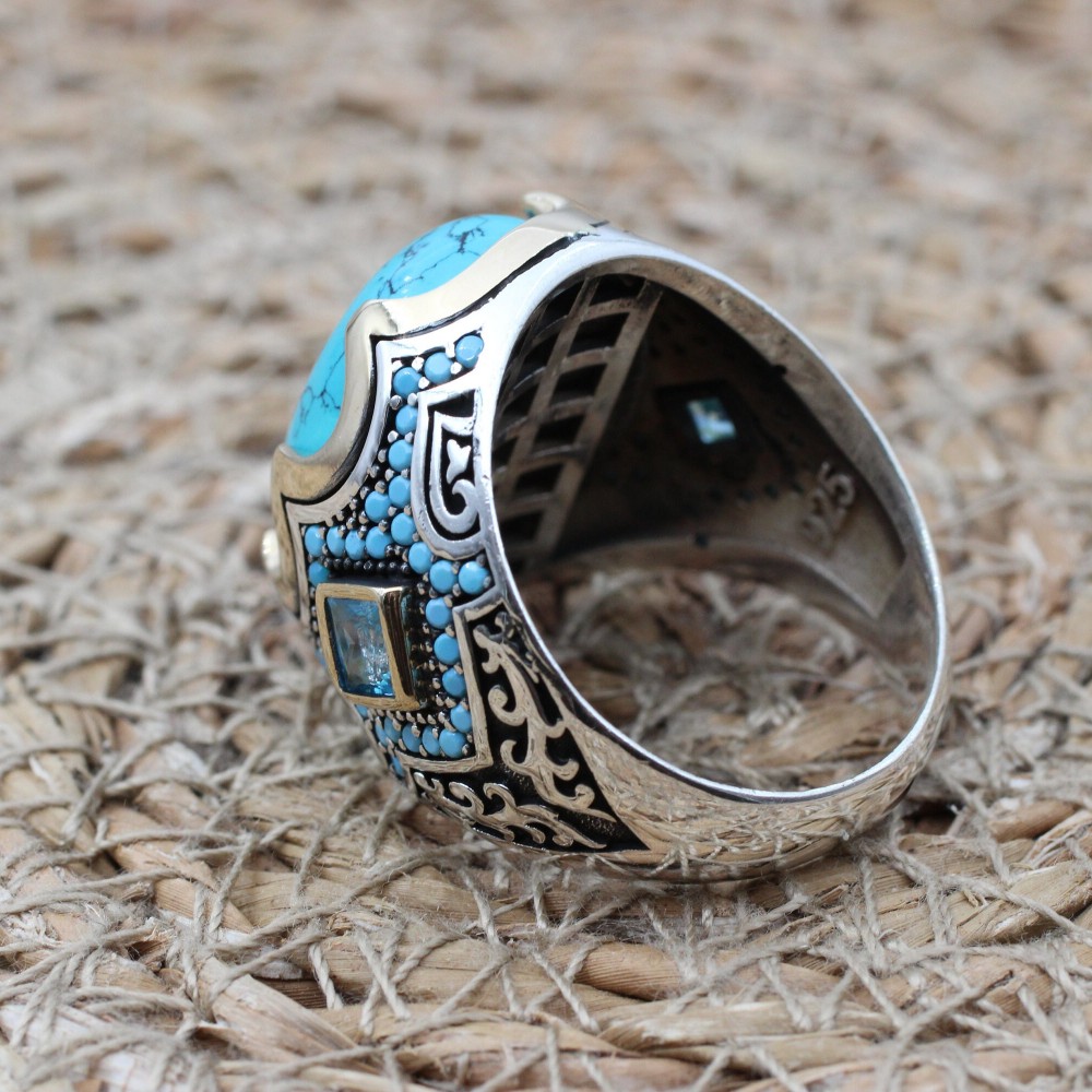 Turquoise Men's Ring, Ottoman Men's Ring, Handmade Men's Ring, Turkish Handmade Men's Ring, Men's Jewelry, Gift for Him, 925 Sterling Silver Turquoise Men's Ring, Ottoman Men's Ring, Handmade Men's Ring, Turkish Handmade Men's Ring, Men's Jewelry, Gift for Him, 925 Sterling Silver