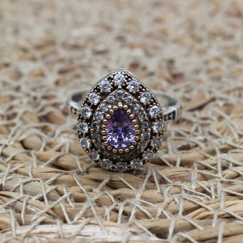 Amethyst Ring, Handmade Women's Ring, Turkish Handmade, Silver Ladies Ring, Ottoman Ring, Authentic, Ladies Ring, 925k Sterling Silver Ring,