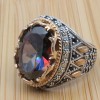 Turkish Handmade Silver Men's Ring, Men's Handmade Ring, Yemeni Ring, Mystic Topaz Ring, Ottoman Ring, Gift for Him, 925k Sterling Silver,