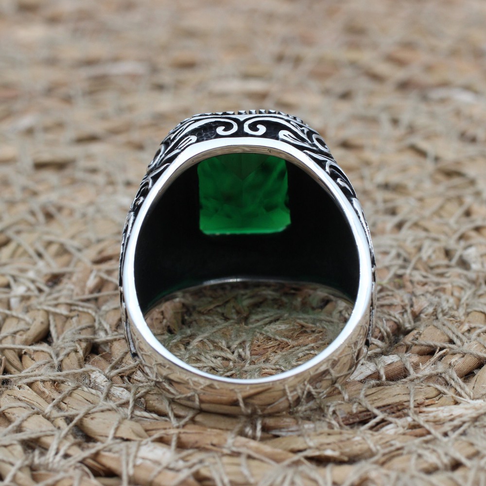 Emerald Men's Ring, Ottoman Men's Ring, Handmade Men's Ring, Turkish Handmade Men's Ring, Men's Jewelry, Gift for Him, 925 Sterling Silver