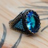 Aquamarine Ring, Mens Handmade Ring, Turkish Handmade Silver Men Ring, Ottoman Ring, Men's Jewelry, Gift for Him, 925k Sterling Silver Ring