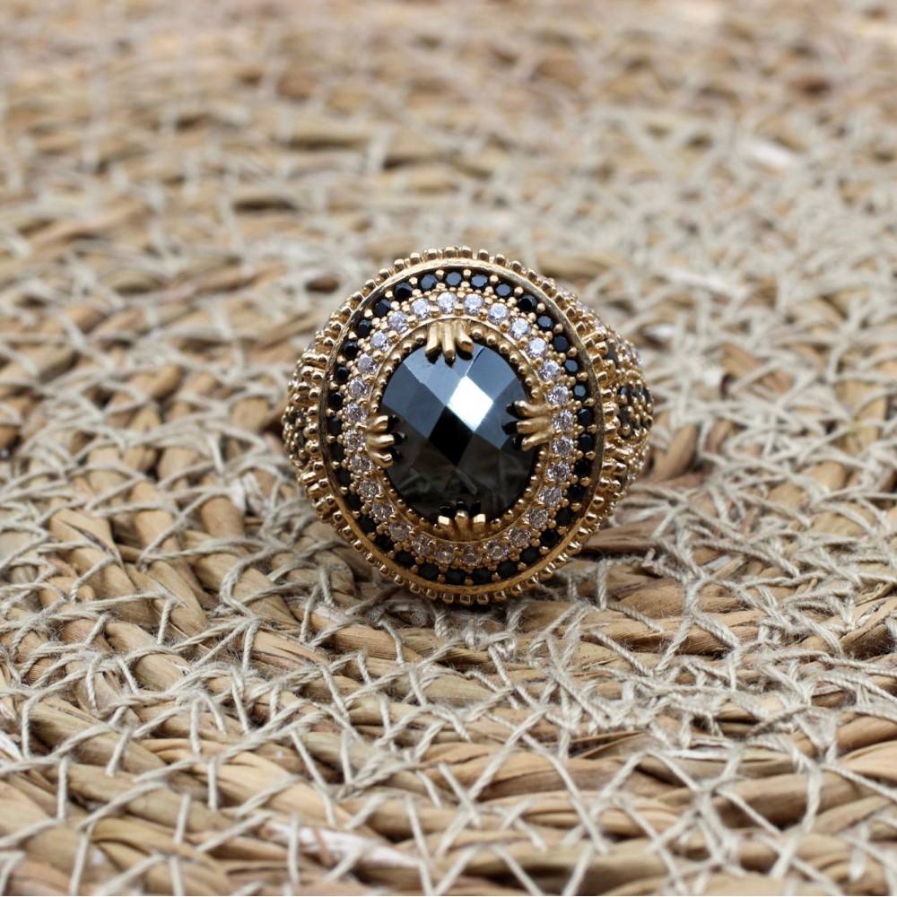 Onyx Ring, Handmade Women's Ring, Authentic Ring, Turkish Ring, Ottoman Women's Ring, Ladies Ring, 925k Sterling Silver Ring, Cubic Zirconia