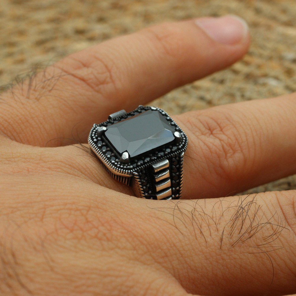 Handmade Silver Men's Ring, Onyx Men's Ring, Turkish Handmade Men's Ring, Men's Ring, Ottoman Mens Ring, Gift for Him, 925k Sterling Silver,