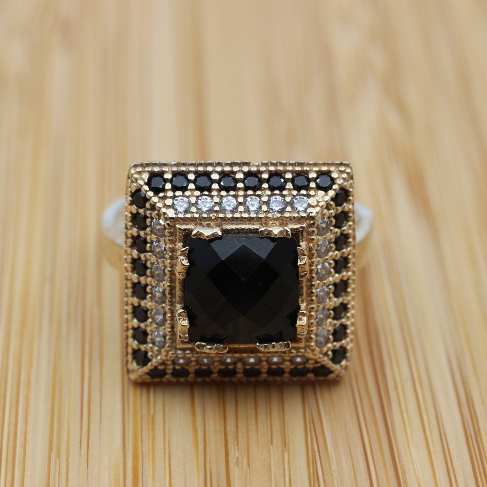 Onyx Ring, Handmade Women's Ring, Authentic Ring, Turkish Ring, Ottoman Women's Ring, Ladies Ring, 925k Sterling Silver Ring, Zircon Ring,