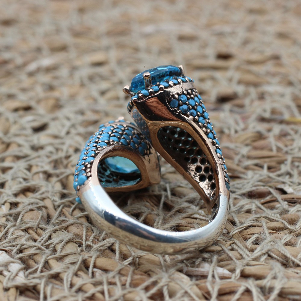 Aquamarine Ring, Turkish Ring, Adjustable Ring, Silver Ladies Ring, Handmade Women Ring, Ottoman Ring, Ladies Ring, 925 Sterling Silver Ring
