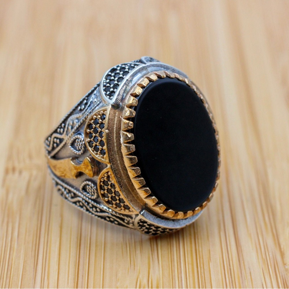 Onyx Ring, Men's Ring, Turkish Handmade Ring, Silver Men's Ring, Ottoman Men's Ring, Men's Jewelry, Gift for Him, 925k Sterling Silver Ring,