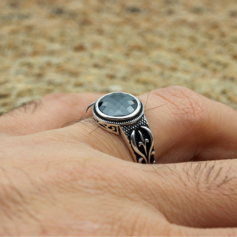 Onyx Ring, Men's Ring, Turkish Handmade Ring, Silver Men's Ring, Ottoman Men's Ring, Men's Jewelry, Gift for Him, 925k Sterling Silver