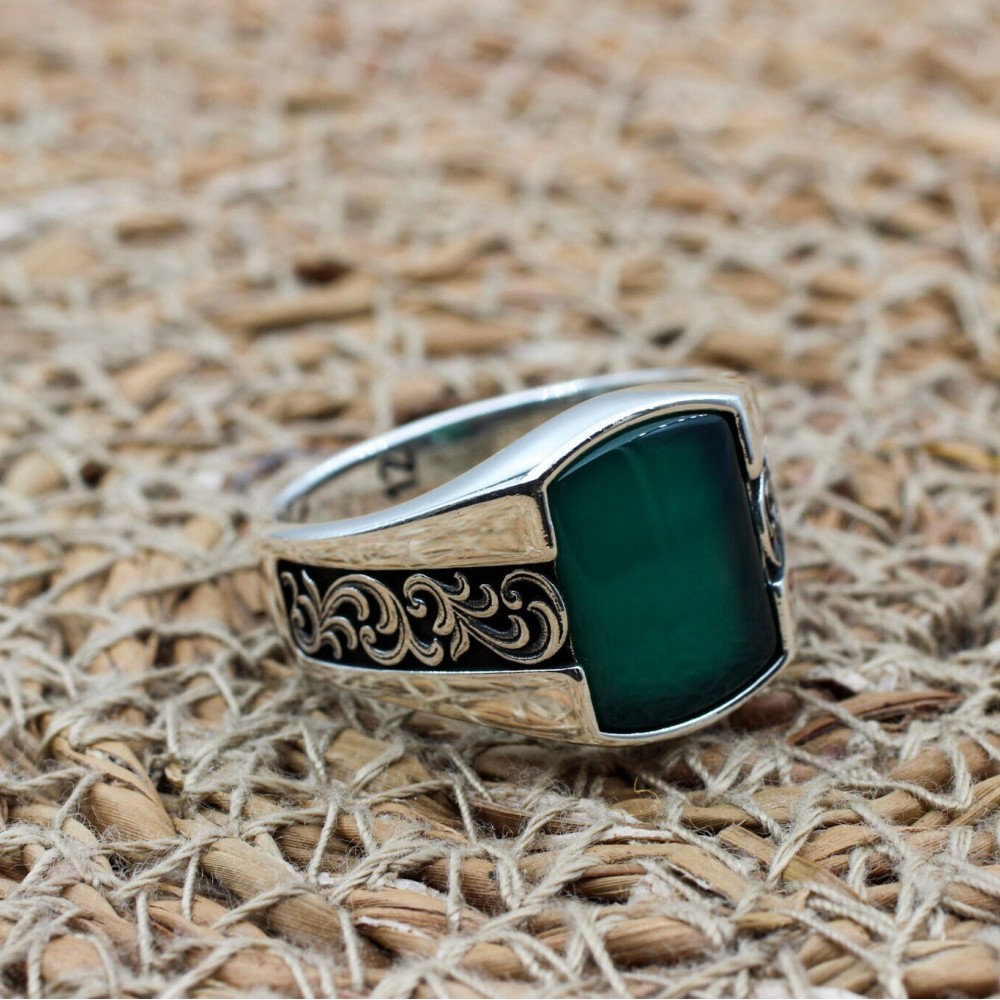 Men's Agate Ring, Handmade Ring, Turkish Handmade Silver Men Ring, Ottoman Men Ring, Men's Jewelry, Gift for Him, 925k Sterling Silver Ring