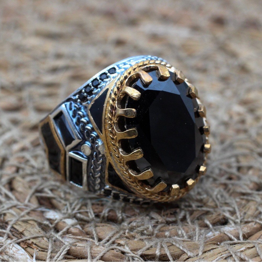 Handmade Silver Men's Ring, Onyx Men's Ring, Turkish Handmade Men's Ring, Men's Ring, Ottoman Mens Ring, Gift for Him, 925k Sterling Silver,