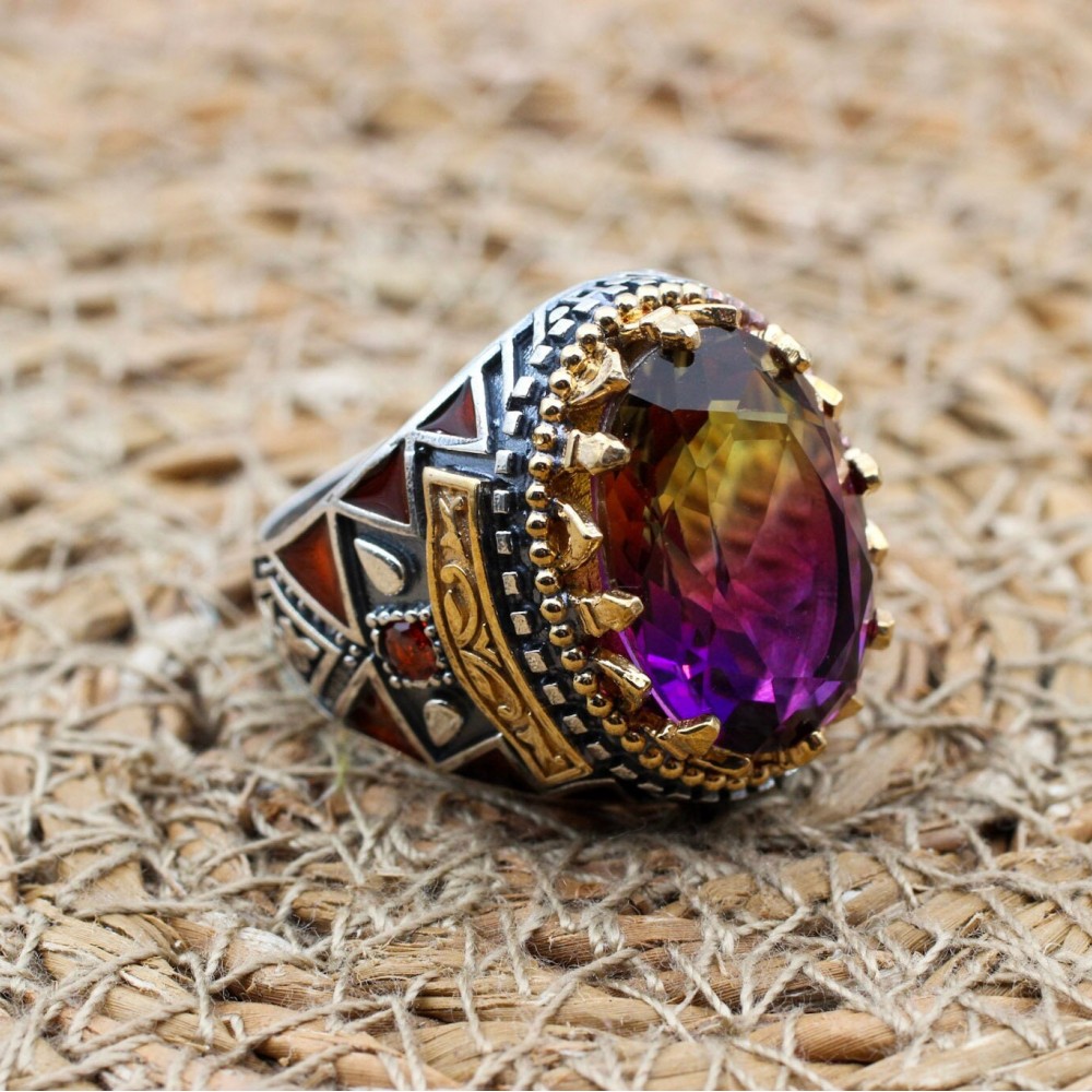 Men's Handmade Ring, Turkish Handmade Ring, Ottoman  Men's Ring, Tourmaline Men's Ring, Men's Jewelry, Gift for Him, 925k Sterling Silver