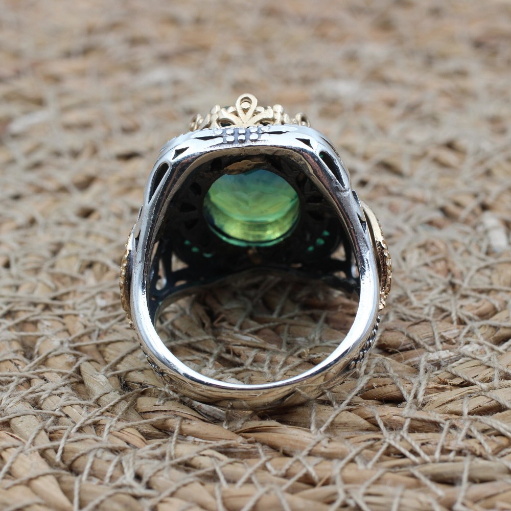 Tourmaline Men's Ring, Handmade Men's Ring, Turkish Handmade Ring, Ottoman Men's Ring, Men's Jewelry, Gift for Him, 925 Sterling Silver