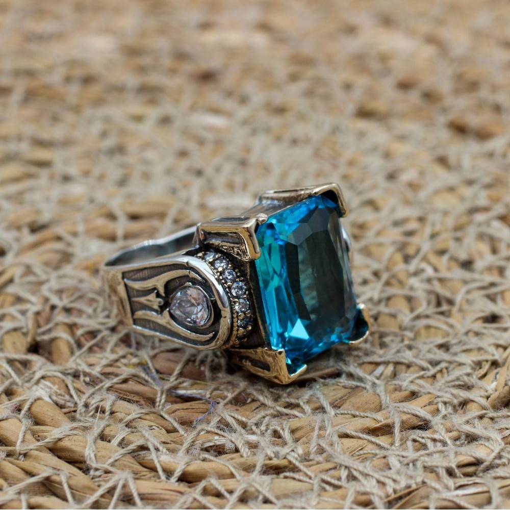 Aquamarine Ring, Turkish Handmade Ring, Silver Ladies Ring, Handmade Ring, Ottoman Women Ring, Authentic Ladies Ring, 925k Sterling Silver,