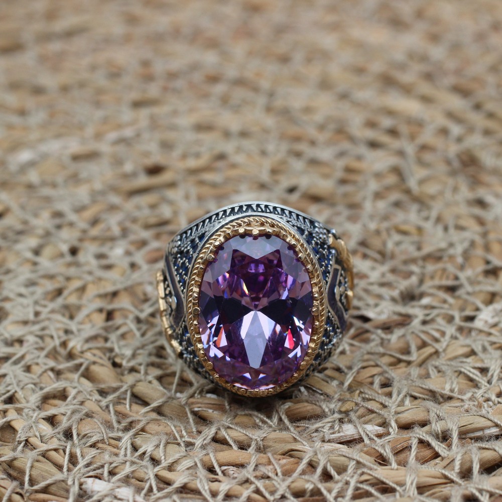 Amethyst Men's Ring, Mens Handmade Ring, Turkish Handmade Silver Men Ring, Ottoman Men Ring, Men Jewelry, Gift for Him, 925k Sterling Silver