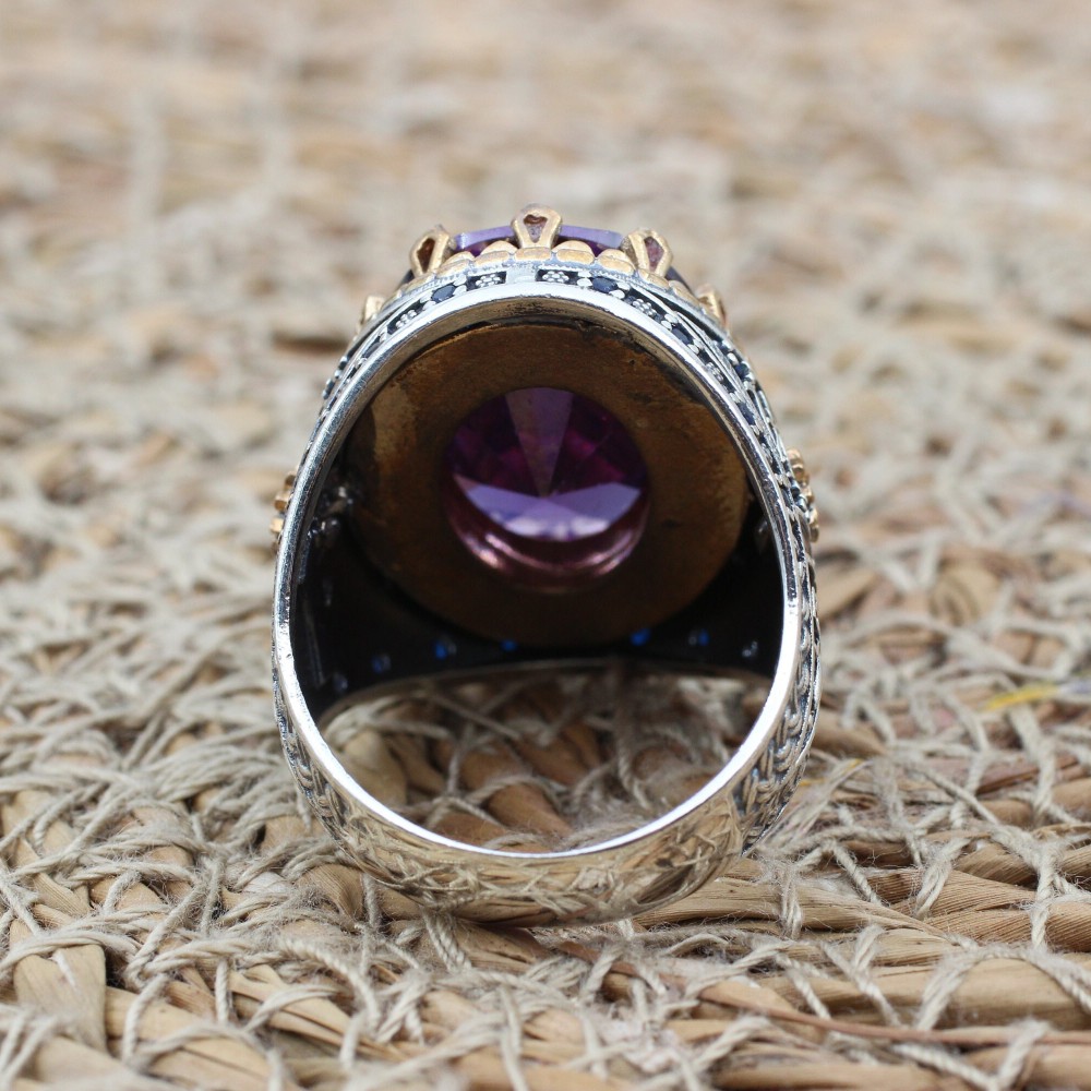 Amethyst Men's Ring, Mens Handmade Ring, Turkish Handmade Silver Men Ring, Ottoman Men Ring, Men Jewelry, Gift for Him, 925k Sterling Silver