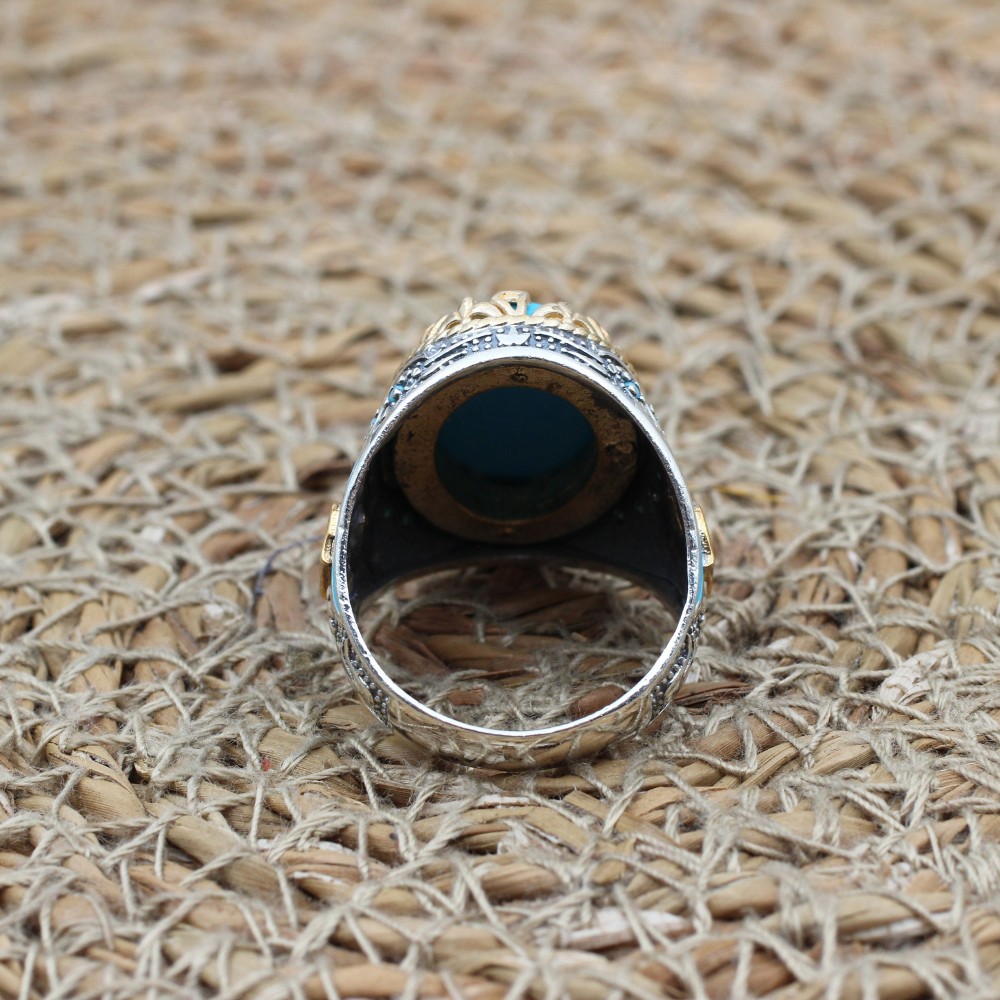 Turquoise Men's Ring, Handmade Ring, Turkish Handmade Silver Men Ring, Ottoman Ring, Men's Jewelry, Gift for Him, 925k Sterling Silver Ring