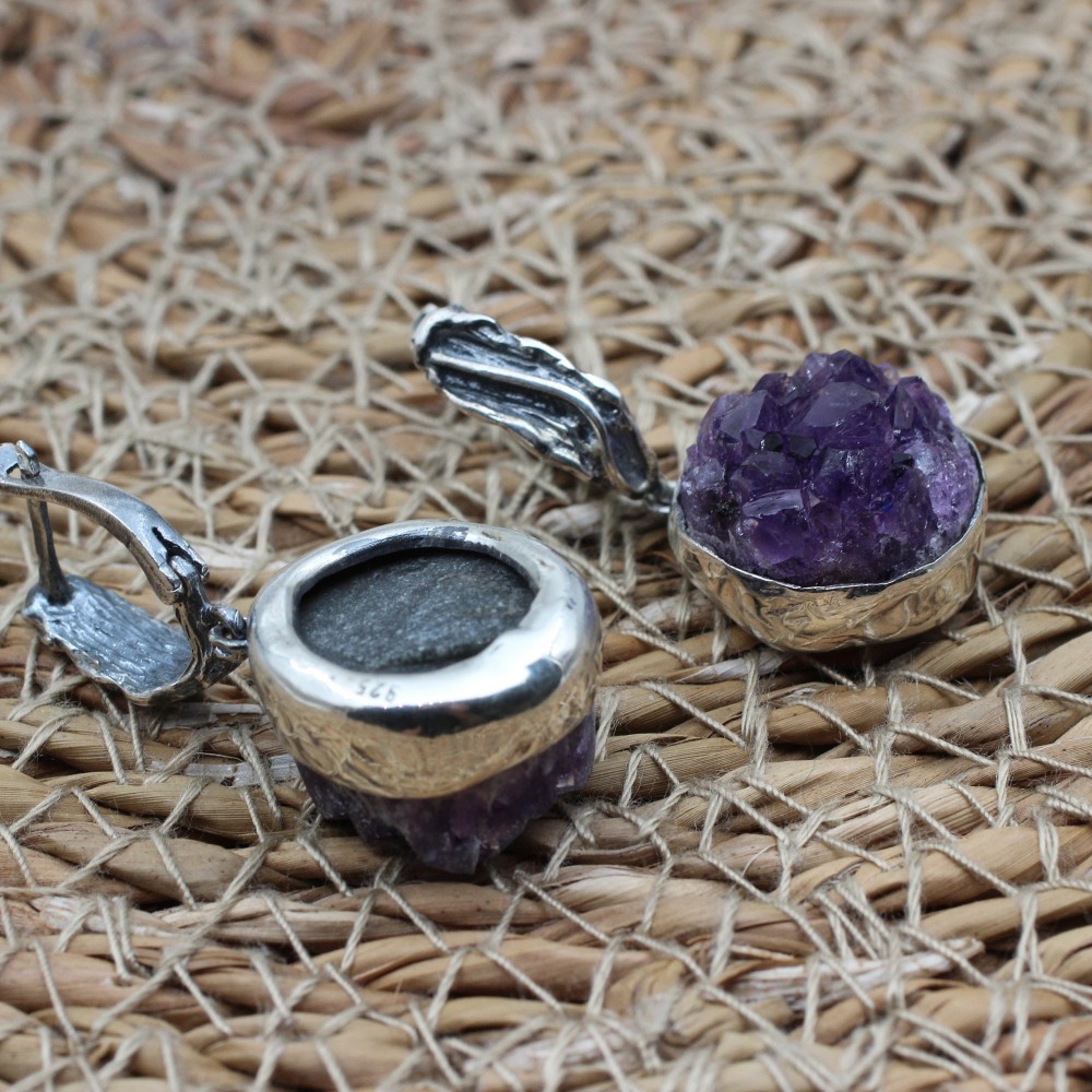 Amethyst Ladies Earring, Stud Earring, Handmade Women's Earring, Turkish Handmade, Ottoman Ladies Earring, Gift For Her, 925 Sterling Silver