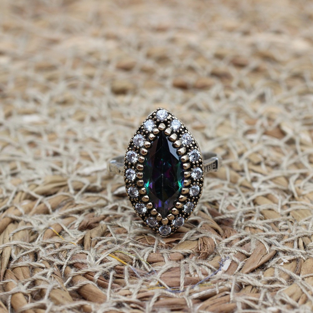 Handmade Women's Ring, Mystic Topaz Ring, Turkish Handmade Ring, Ladies Ring, Ottoman Women Ring, Ladies Ring, 925k Sterling Silver Ring,