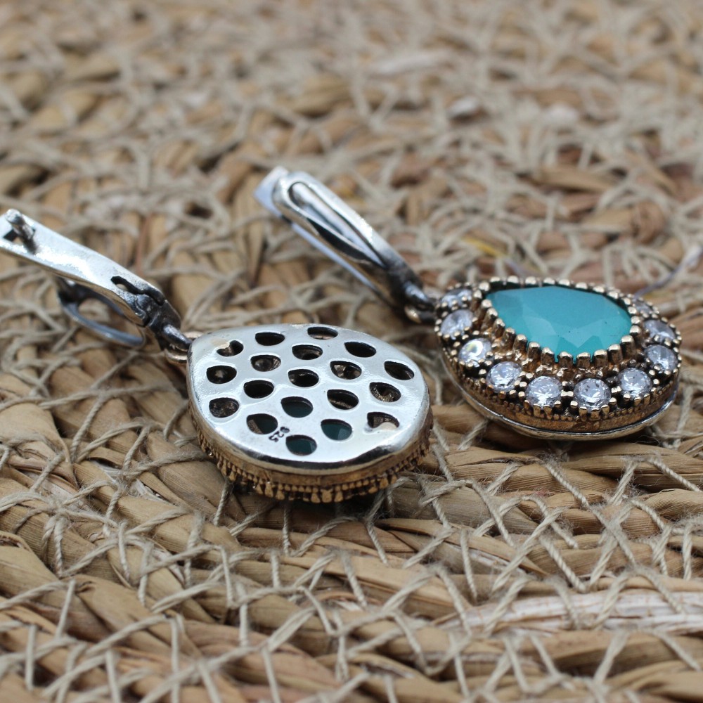 Jade Topaz Set, Authentic Set, Handmade Women Set, Turkish Handmade, Ladies Jewelry Set, Earring, Ladies Set, 925k Sterling Silver, Jewelry,