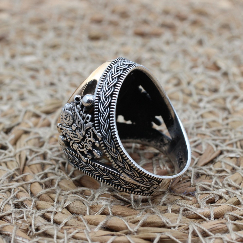 Tiger Eye Men's Ring, Ottoman Men's Ring, Handmade Men's Ring, Turkish Handmade Men's Ring, Men's Jewelry, Gift for Him, 925 Sterling Silver